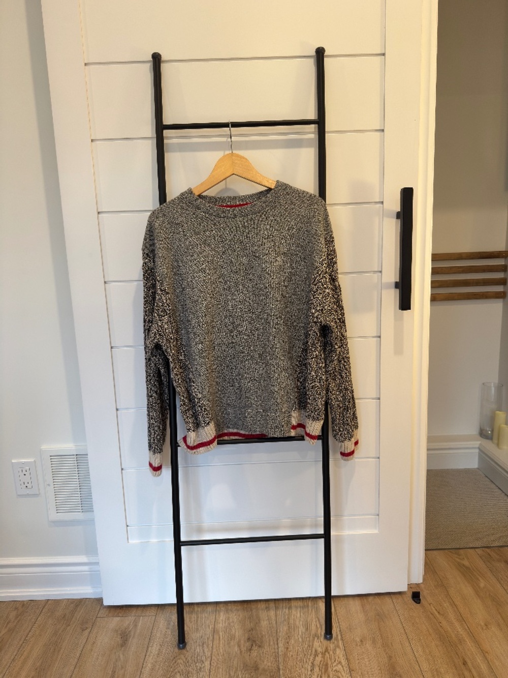 Roots Cabin Sweater with Knit Back, Size M.